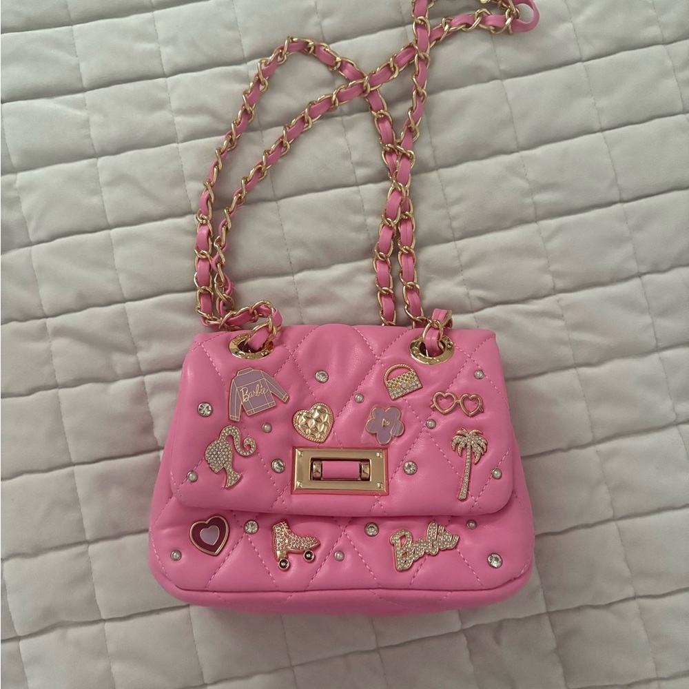 Aldo Pink and Gold Mini Quilted Bag with Butterfly Embellishments